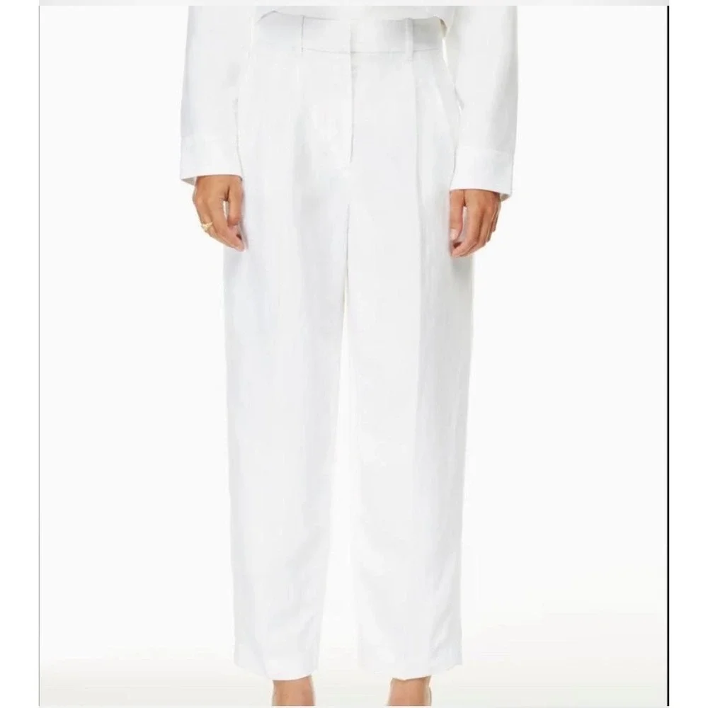 NWT Aritzia Wilfred Carrot Linen Pants White Sz 4 High Waist Trousers Minimalist